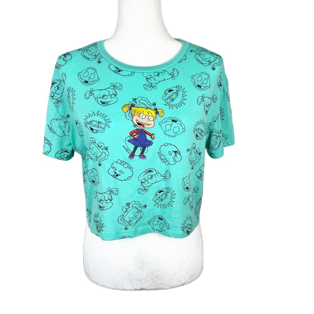 Angelica Pickles Shirt Women Large Green Rugrats All Over Print Cropped Juniors